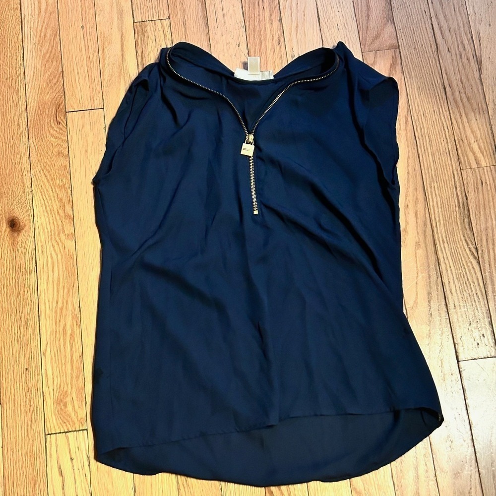 Michael‎ Michael Kors Blouse Dark Blue Thin Front Zip Sheer Summer